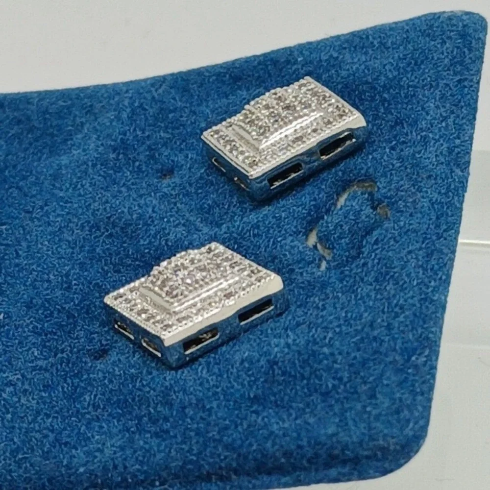 Vintage 1990s Square Micro Pave Cubic Zirconia Stud Earrings Silver‎ Tone Rare